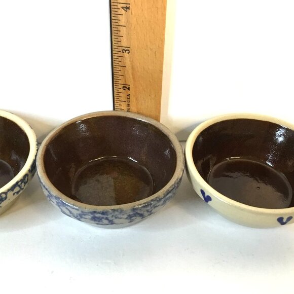 VTG Studio Pottery Plant Tray Bowl 3" Petite Trinket Salt Glaze Blue Heart Set 3 - Picture 5 of 6